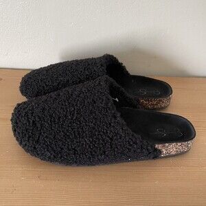 Jessica Simpson Slip On Slippers Black Teddy Sandals Women Size M Corks Brown